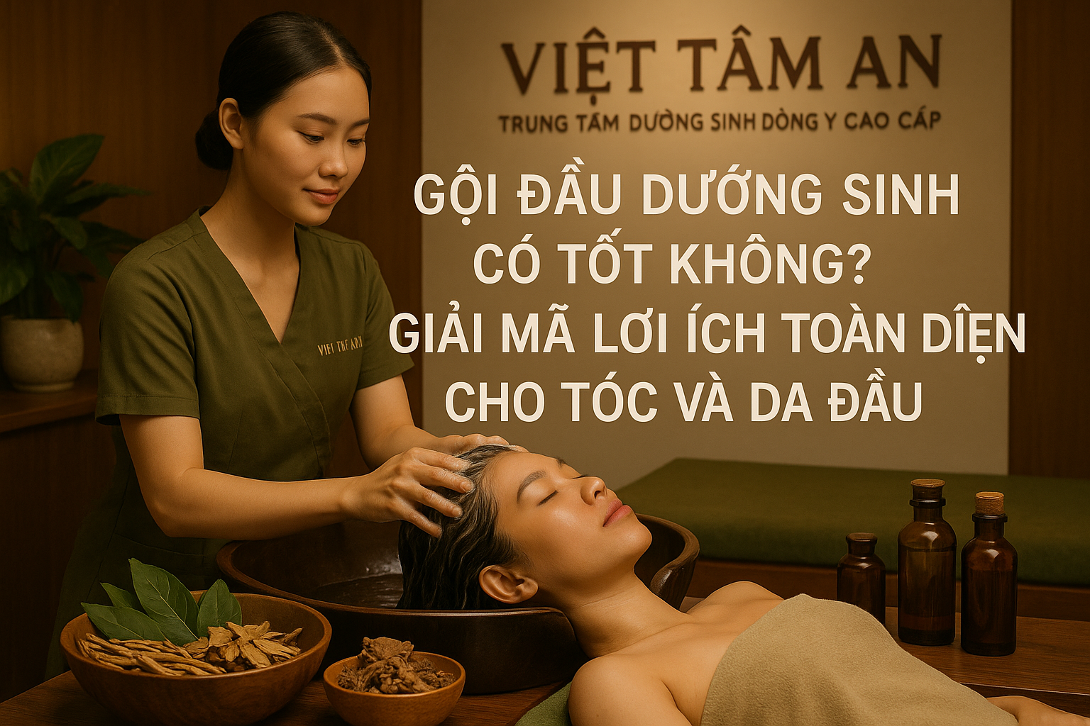 Người phụ nữ đang thư giãn trong liệu trình gội đầu dưỡng sinh tại Việt Tâm An
